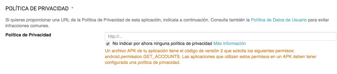 politica de privacidad para android.permission.GET_ACCOUNTS